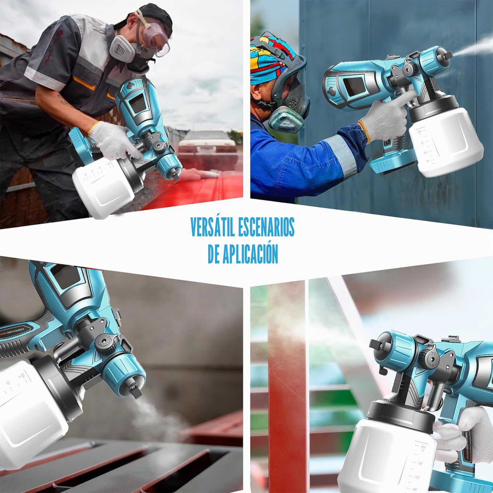Sistema de pulverización de pintura, batería eléctrica, repuesto para batería makita, 3 patrones de pulverización de 1000 ml, depósito de pintura, 3 boquillas (1/1,8/2,5 mm), pistola de pintura
