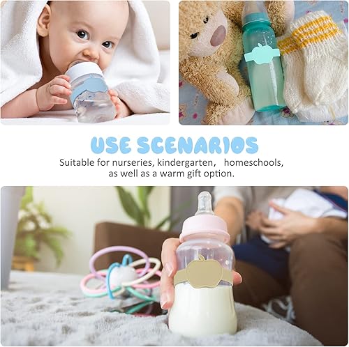 Miniatura 7 de Fuutreo 16 etiquetas para biberones para guardería, reutilizables, impermeables, de silicona, para botellas de agua, bandas de nombre, etiquetas de