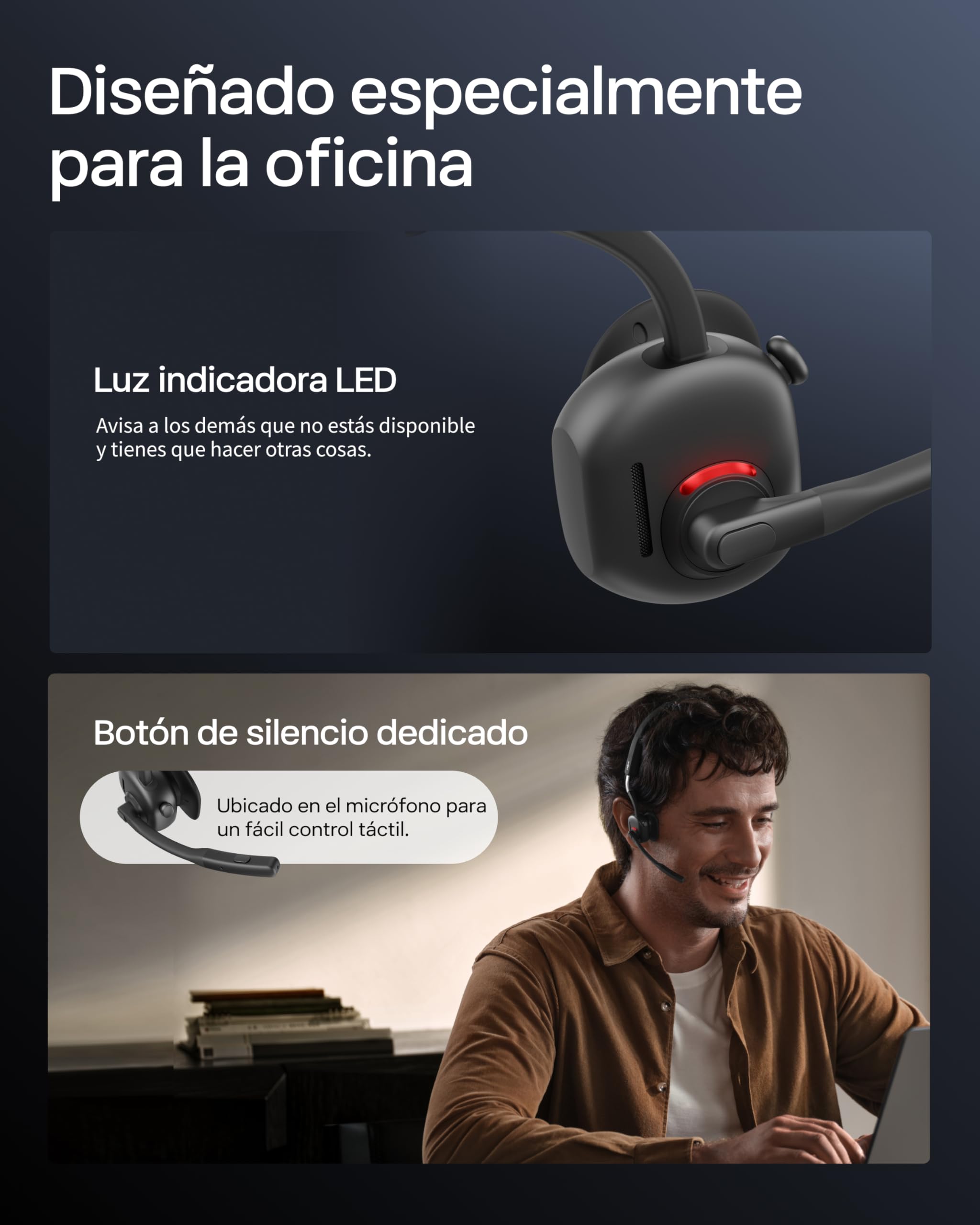 SHOKZ Auriculares de conducción ósea OpenMeet UC, Open-Ear, Adaptador USB-A | Mics. con Cancelación Ruido | Bluetooth 5.4 | 15h duración | Carga rápida | sin Cables | para Trabajo, Llamadas, reuniones