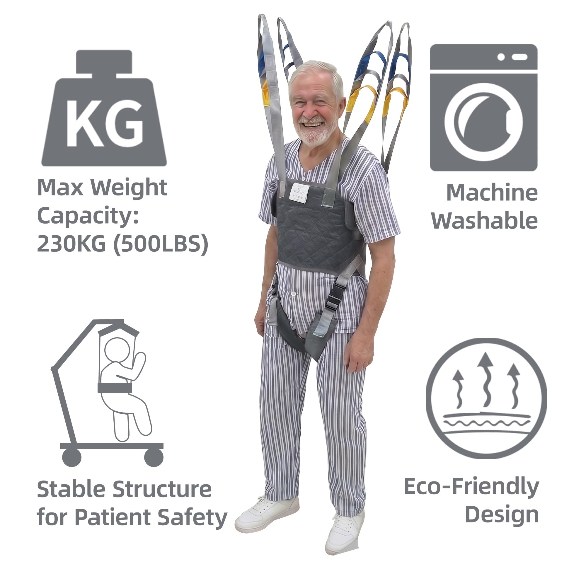 Patientenlift Steh-Hebegurt, verstellbarer Steh-Hebegurt zur sicheren Aufsteh- und Transfernutzung, passend für alle gängigen Patientenlifter & Mobilitätshilfen, hochbelastbar bis 230 KG