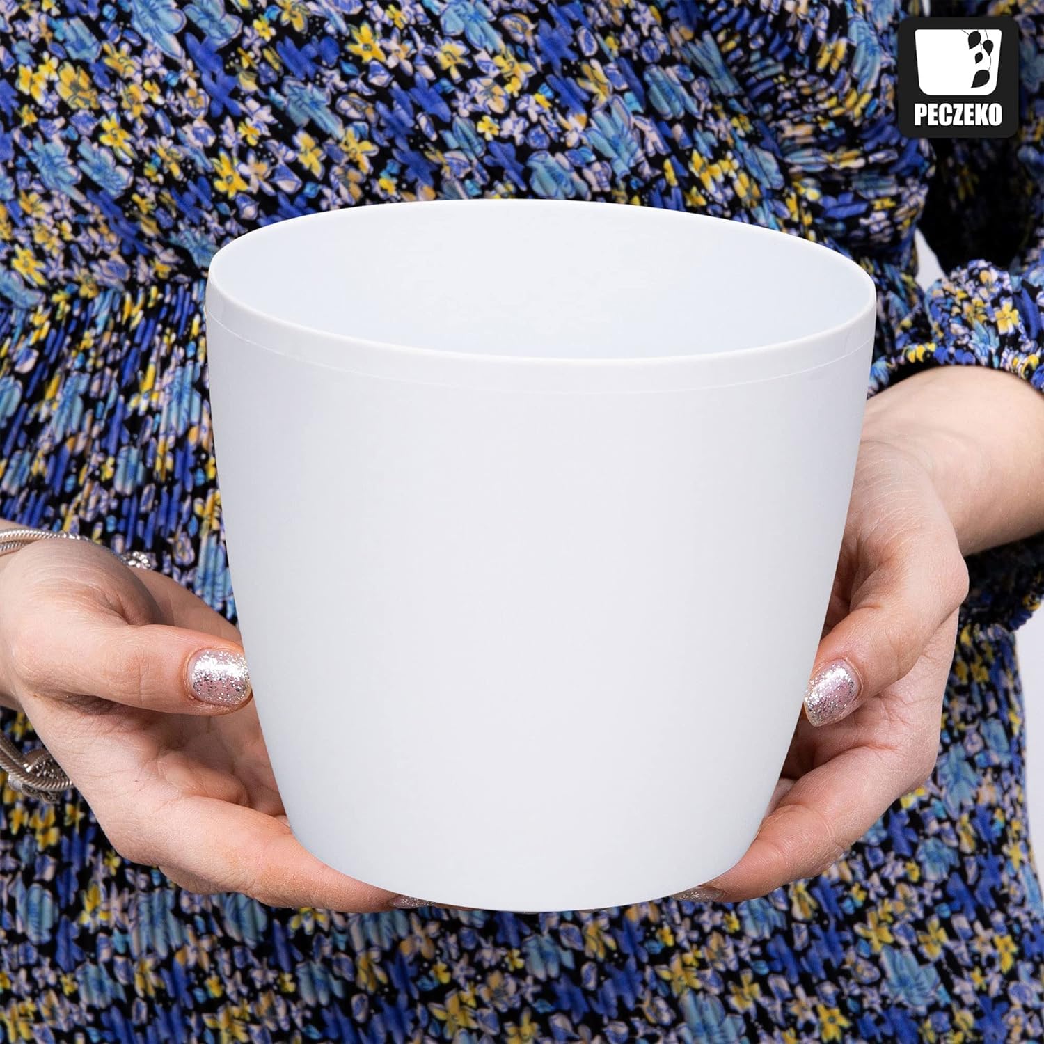 Pots de fleurs brillants - Pots de décoration pour fleurs et herbes - Pots de plantes ronds en plastique durables et légers pour salon et salle à manger, cuisine, terrasse, balcon - Lot de 2