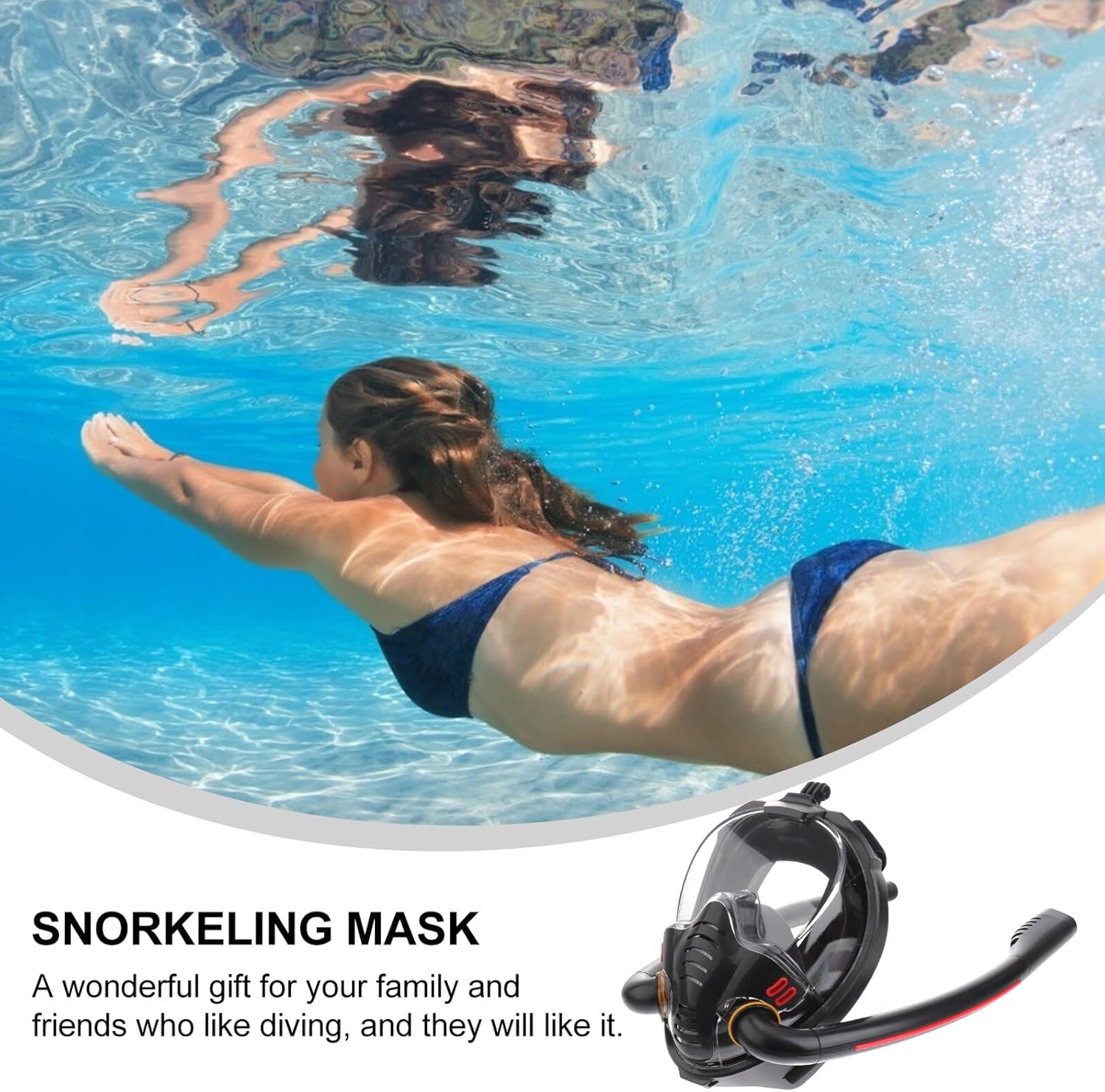 Luxshiny Full Face Snorkel Mask for Adults, Silicone Seal Diving Mask with Dual Tube, Anti-Fog Swim Glasses for Snorkeling and Diving, Small Size Black S/m, Dry Snorkel Design