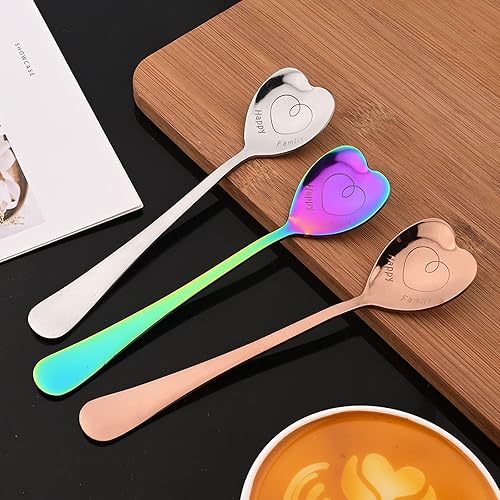 Miniatura 9 de JASHII 8pcs Shiny Blue Heart Shape Teaspoons Stainless Steel Coffee Spoon Dessert Mini Spoons, Love Spoon, Mixing Spoon Sugar Spoon Sprice Spoon,