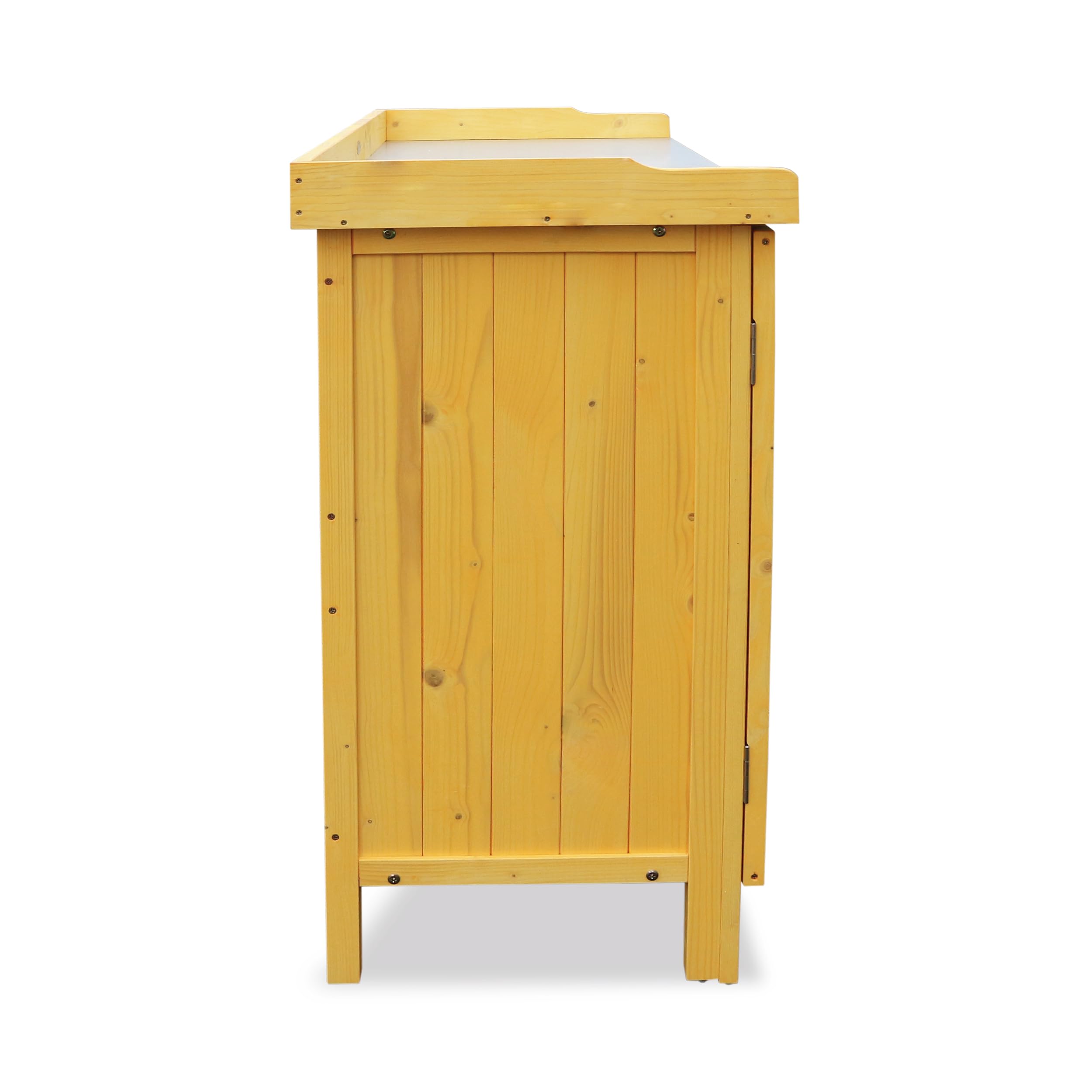 HABAU Gartenschrank Lino mit Arbeitsplatte aus Metall, Maisgelb | wetterfest lasiert aus FSC®-zertifiziertem Holz, 98 x 48 x 95 cm, ideal für Garten, Terrasse und Balkon
