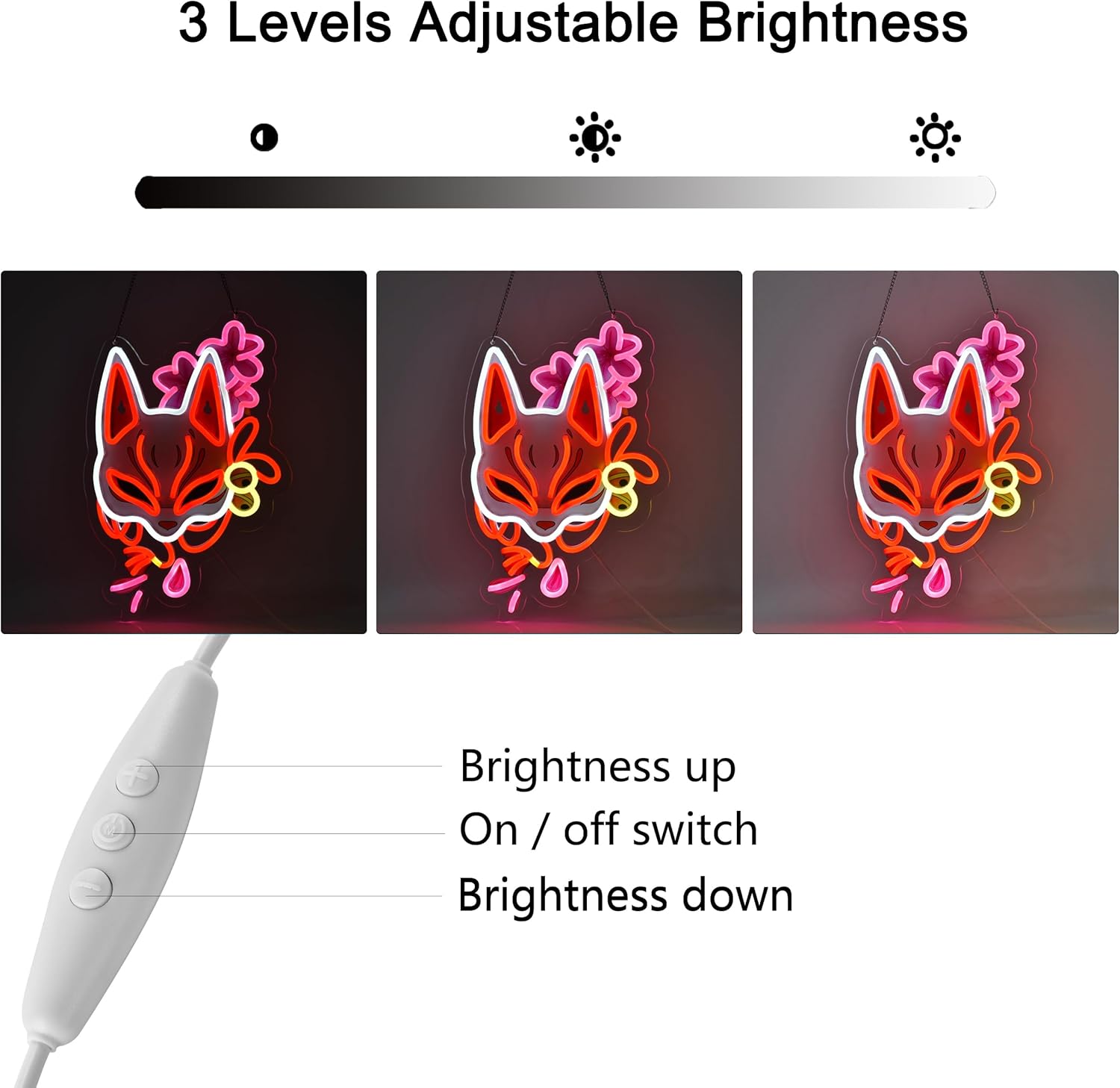 Fox Mask きつねめん Neon Sign, Neon Lights Hanging Wall Art Decoration for Japanese Restaturant Shop Bar Market Bakeries Café Celebration Home Decor, USB Powered Ultra Bright Dimmable,16.14×11inches Visit the JULHOVR Store - Image 4