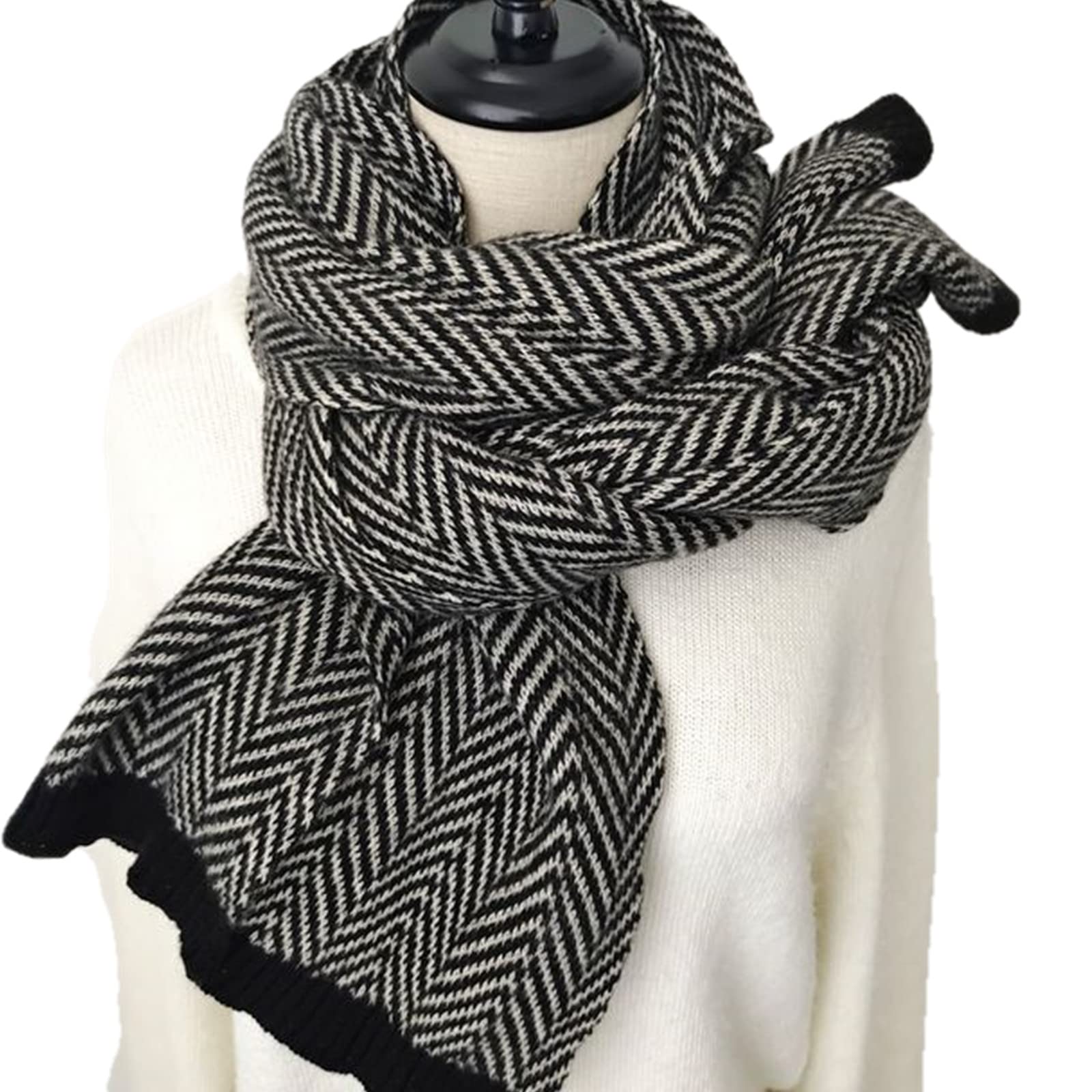 Sciarpa Sciarpa Calda Invernale in Morbido Cashmere Sintetico Sciarpa Lunga da Uomo Lavorata a Maglia a Righe con Scialle alla Moda