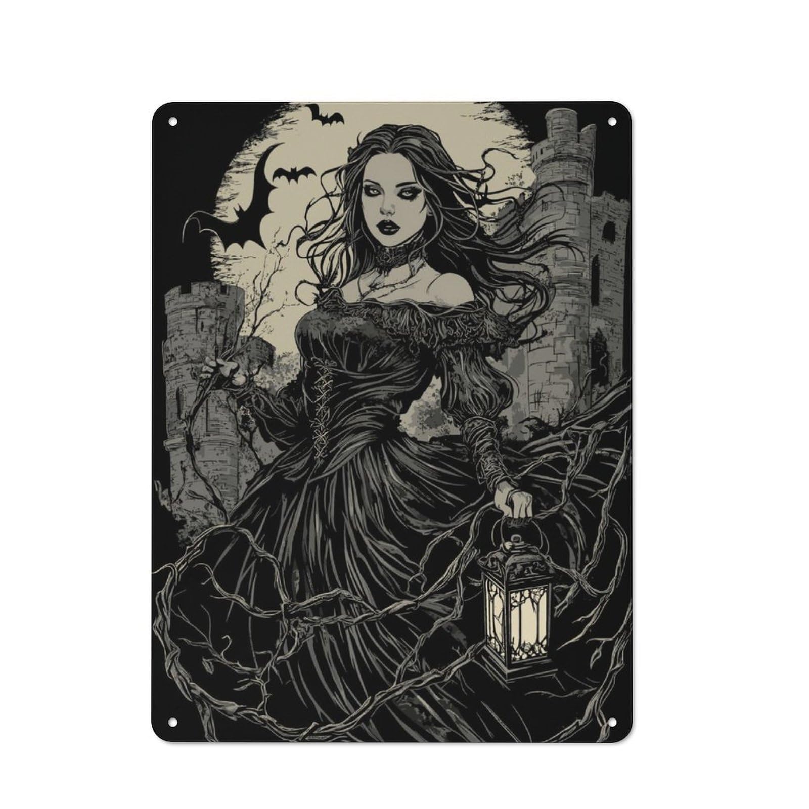 Junmoney Gothic Lady With Lantern Retro Metal Wall Sign 40X30cm For Guest Room Or Hallway, A Housewarming Gift For Home Decor Collectors