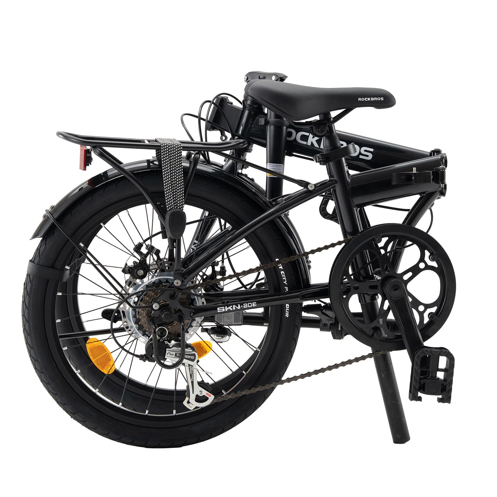 ROCKBROS SKN Vélo Pliant 20 Pouces, Tourney 7 Vitesses, Frein à Disque Mécanique, Cadre Hi-Ten Acier Léger 15,6kg, Vélo de Ville avec Garde-Boue et Porte-Bagage, pour Vélotaf 140–185 cm