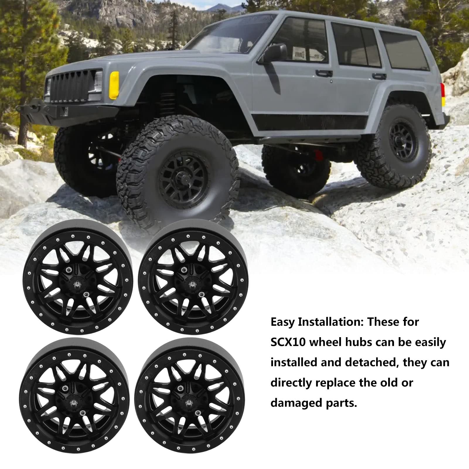 4 sztuki do piasty kół SCX10, metalowe piasty RC do Traxxas Axial SCX10, HSP, HPI – frezowane CNC piasty kół ze stopu aluminium w kolorze srebrnym/czarnym, kompatybilne z