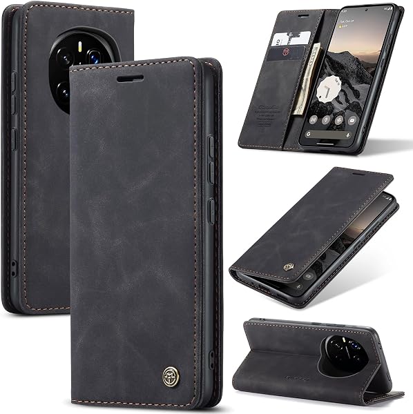 for Honor Magic 7 Pro Case, Wallet Case Flip Leather with Card Holder Magnetic Closure Shockproof Kickstand Protective Phone Cases Cover for Honor Magic7 Pro, Black - 1