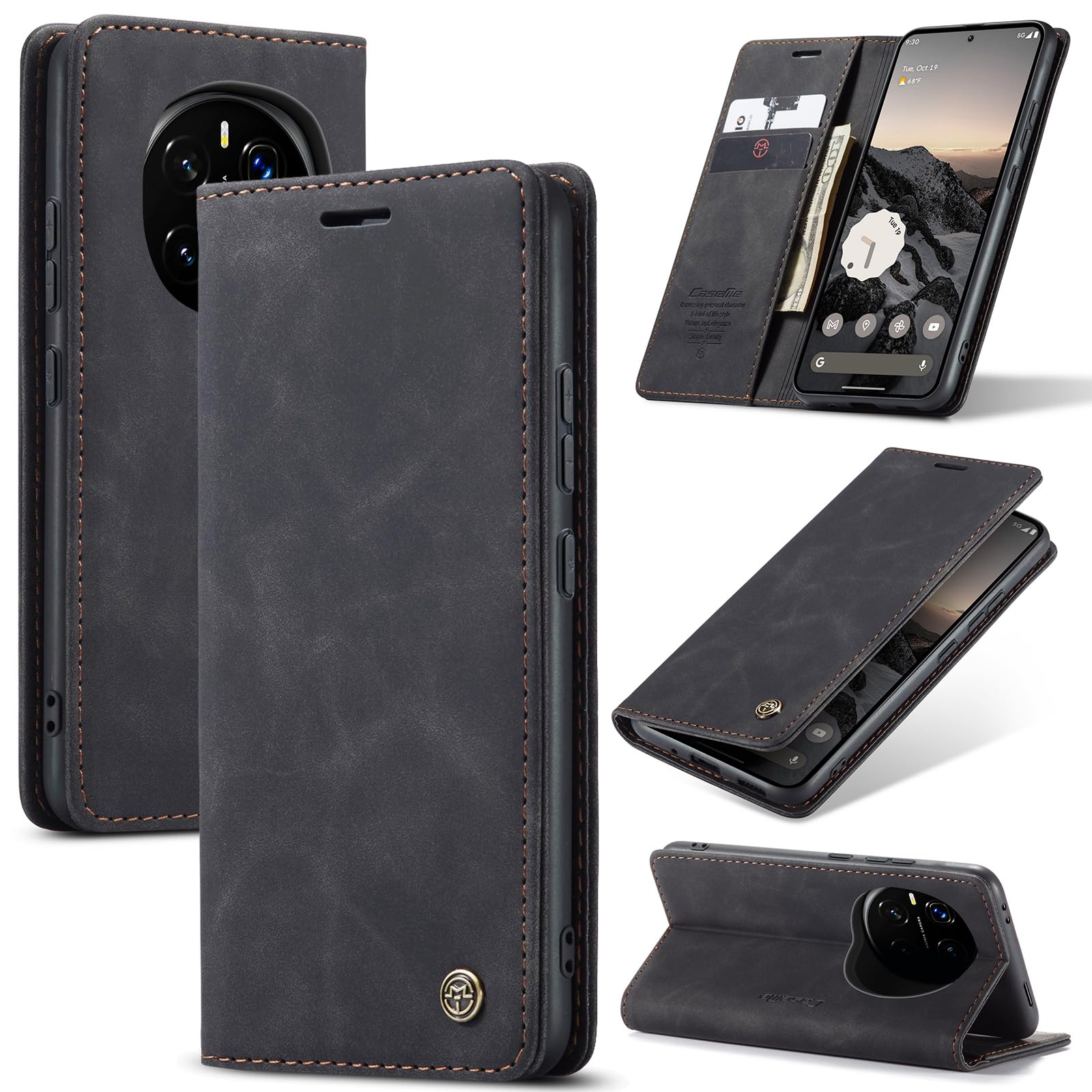for Honor Magic 7 Pro Case, Wallet Case Flip Leather with Card Holder Magnetic Closure Shockproof Kickstand Protective Phone Cases Cover for Honor Magic7 Pro, Black