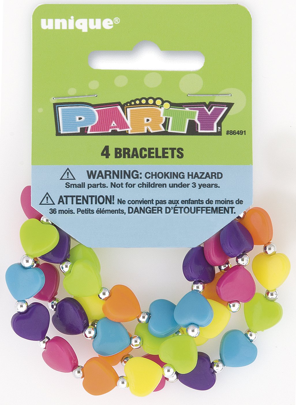 Unique Heart Bead Bracelets, 4ct, 3", Multicolor