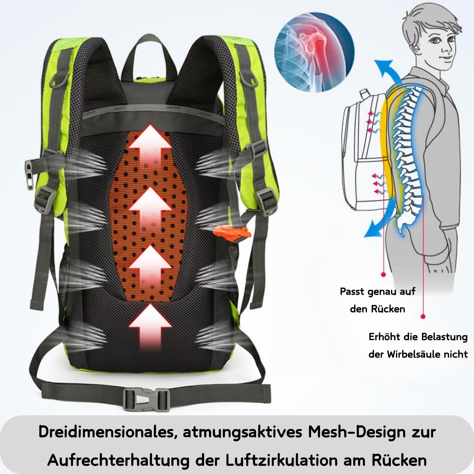 Plecak turystyczny, męski, damski, wodoszczelny, do aktywności na świeżym powietrzu, plecak trekkingowy, lekki, duży, plecak dzienny, na wędrówki, jazdę na rowerze, wspinaczkę, kemping, do