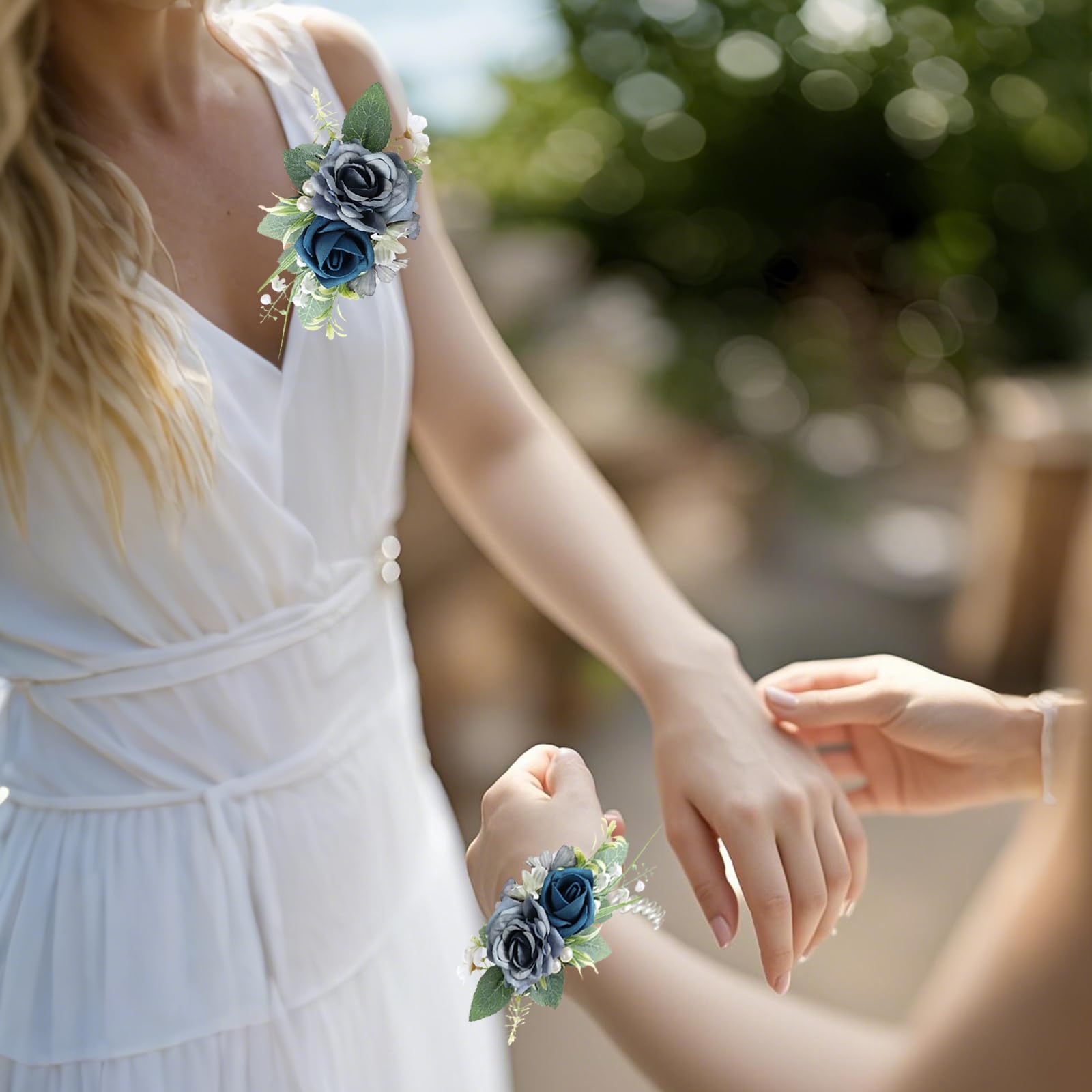 Amazon.com: Aunthvra Blue Corsage and Boutonniere Set for Bride Groom,  Artificial Rose Flower Wrist Corsage Bracelets Homecoming Flowers Prom Suit  Accessories Boutonniere for Wedding Prom Party Decorations : Home & Kitchen