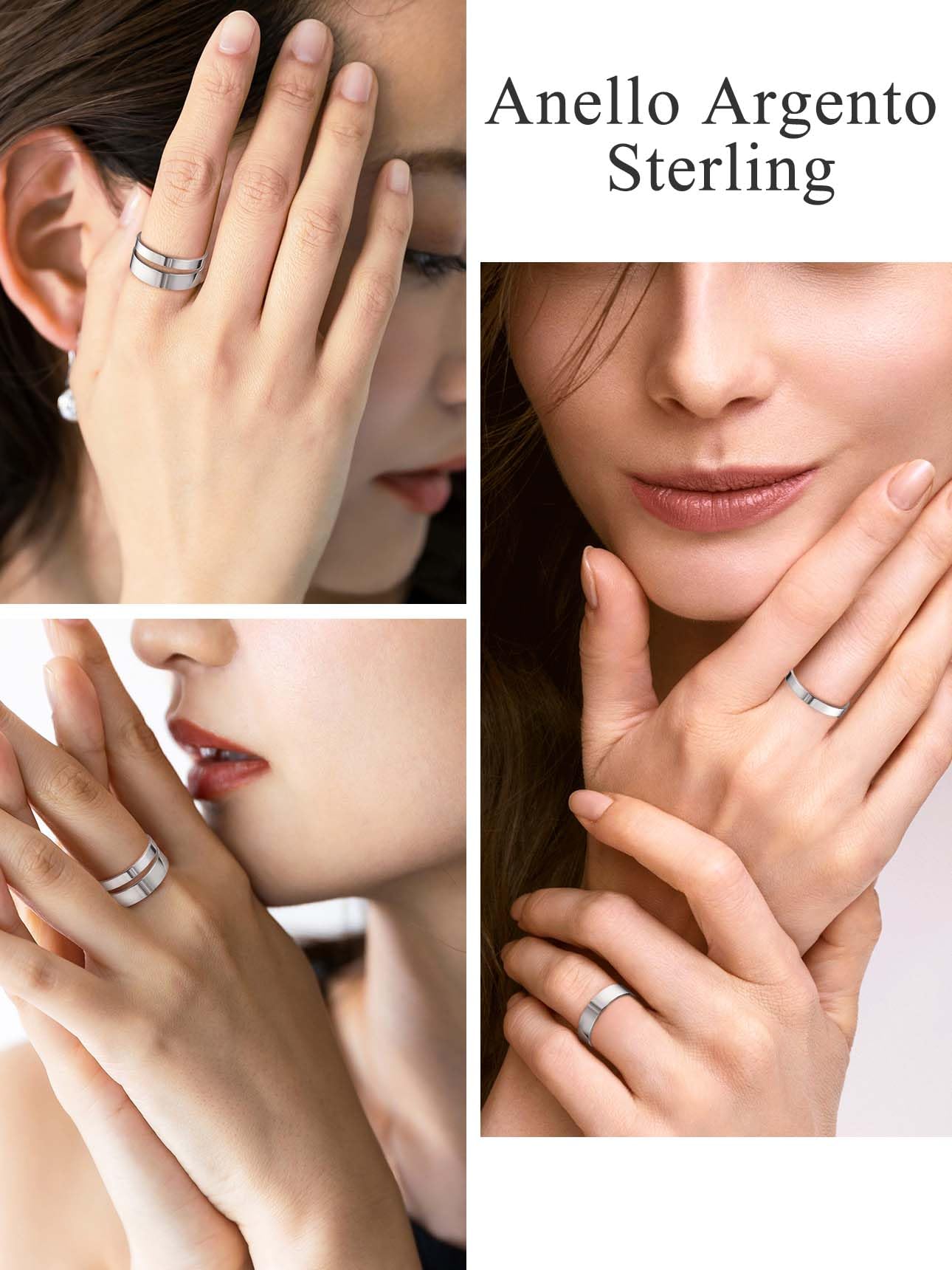 Bestyle Anelli Coppia Donna Uomo 925 Argento a Fascia 3mm/5mm Misura 7-27