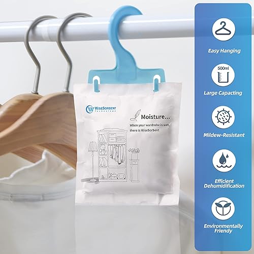 Miniatura 6 de Paquete de 12 bolsas colgantes para absorber la humedad, paquetes absorbentes de humedad con 6 ganchos reutilizables, paquetes de humedad, paquetes