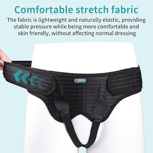 Miniatura 5 de Cinturón de hernia mejorado para hombres y mujeres, cinturón de soporte de hernia inguinal con 4 almohadillas de compresión médica extraíbles,