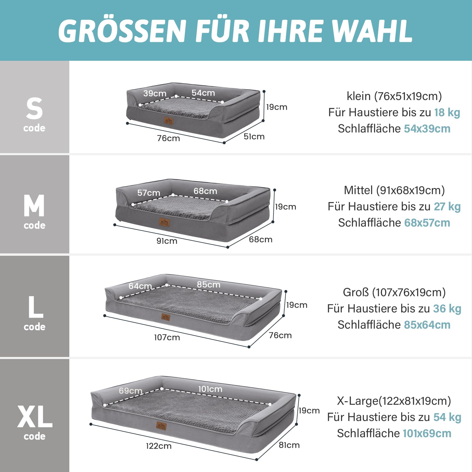COZY KISS Ortho Hundesofa L,stützend,wasserdicht,rutschfest,Grau-U | abnehmbar und wasserfest