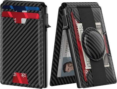 typecase Wallet for Men with AirTag Holder: Stealth Pocket for Apple Air Tag, Genuine Leather, RFID Blocking, Smart, Slim, Minimalist - 13 Card Capacity | ID Window | Cash Slot (Carbon Fiber)
