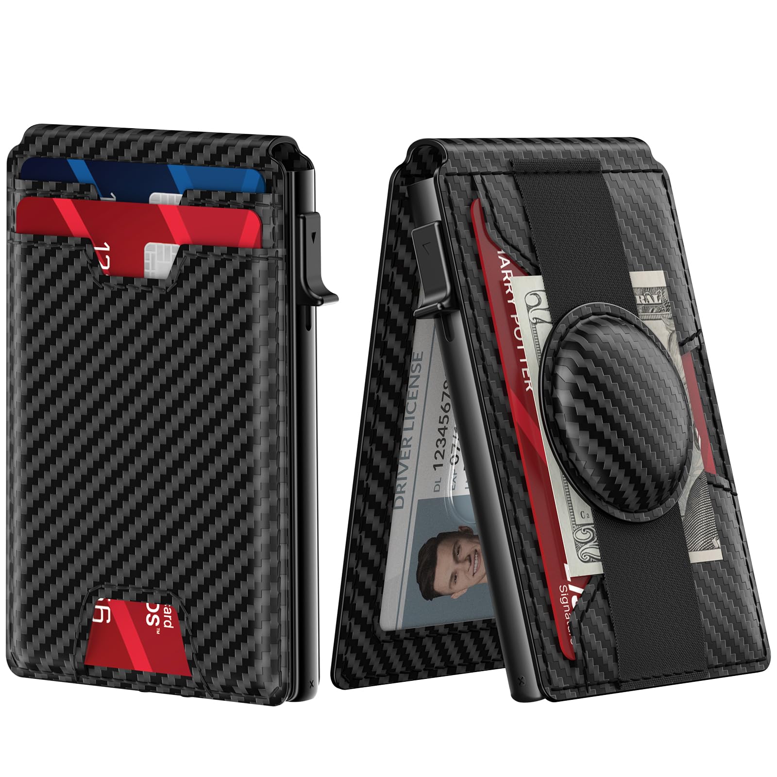 typecase Wallet for Men with AirTag Holder: Stealth Pocket for Apple Air Tag, Genuine Leather, RFID Blocking, Smart, Slim, Minimalist - 13 Card Capacity | ID Window | Cash Slot (Carbon Fiber)