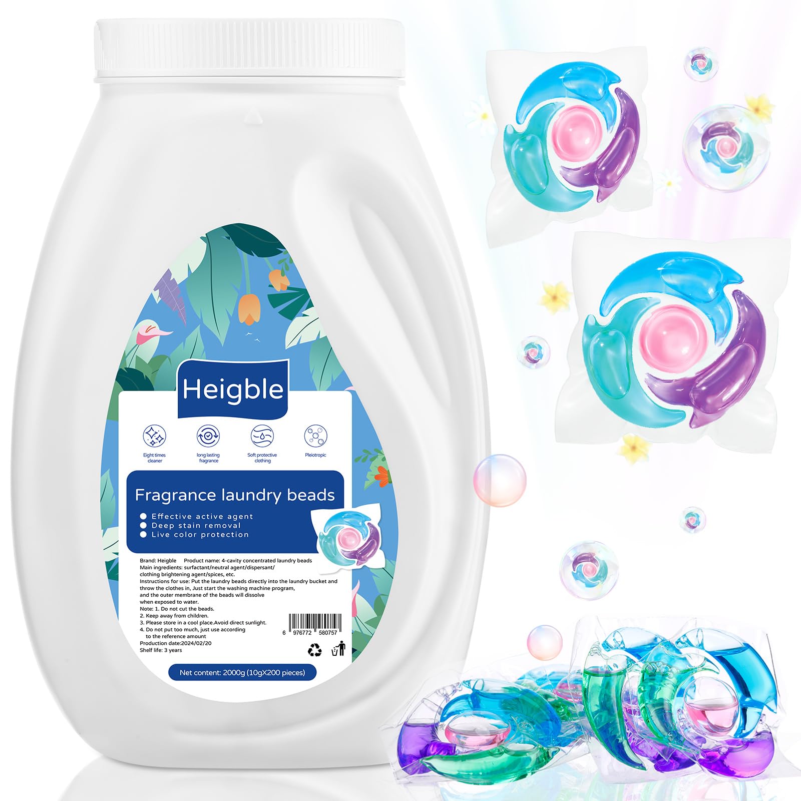 200 Count Laundry Detergent Pods Bulk 4 in 1 Washing Machine Detergent Pods Ultra Concentrated Tackles Tough Odors, Fruity Aroma