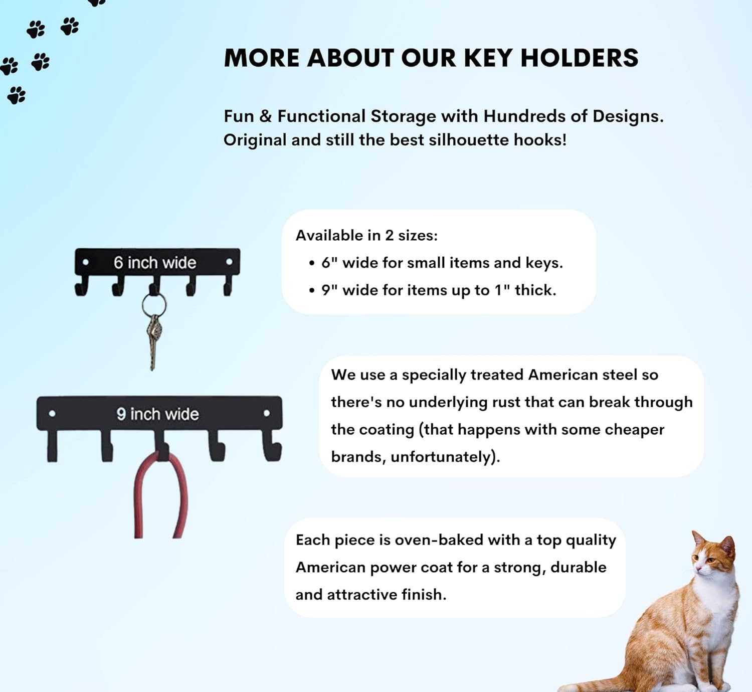 Cat #2 Kitten Key Rack & Hanger - Small 6 inch Wide - Made in USA; Wall Mounted Holder for Cat Lovers (Pack of 2)
