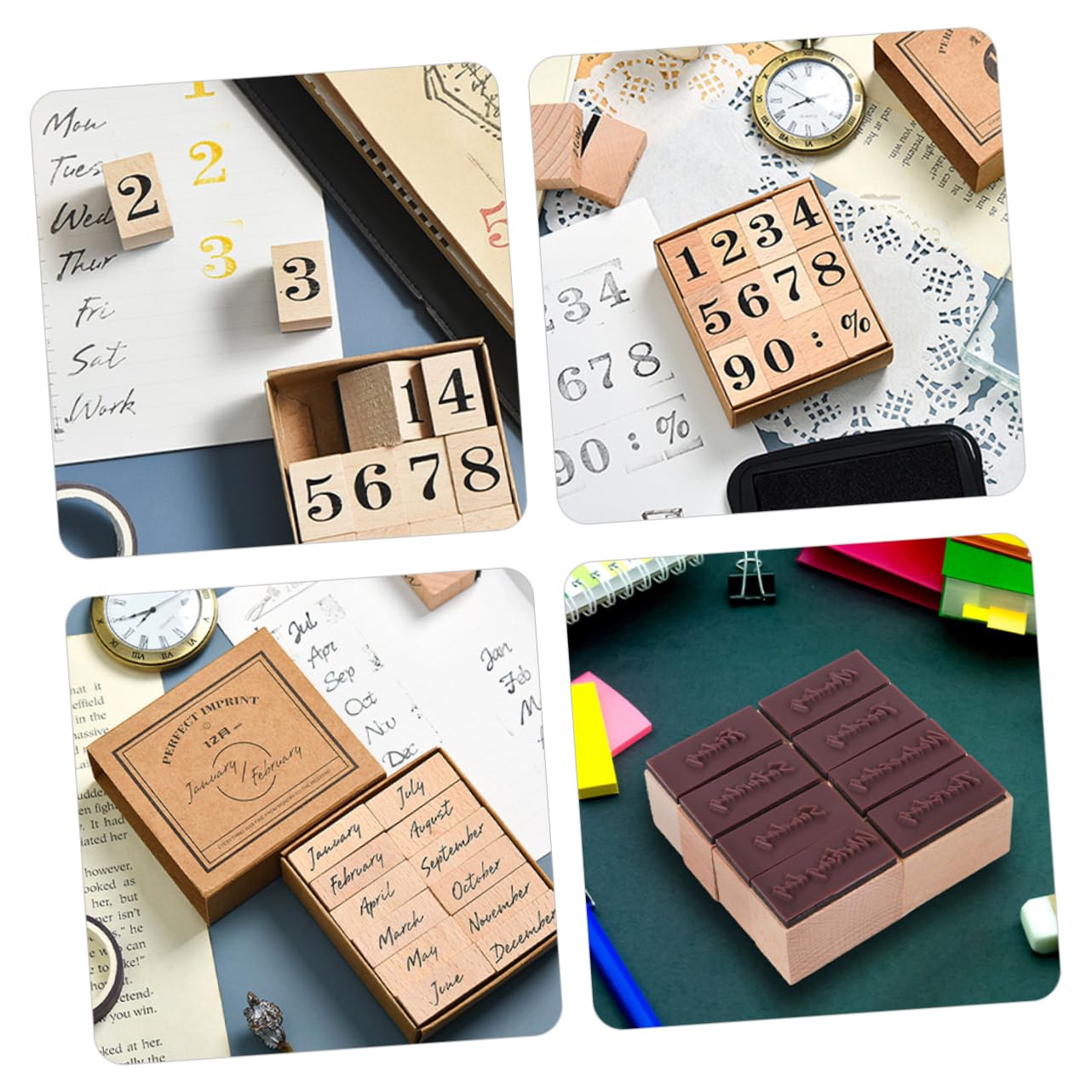 Veemoon 5 Set Sigillo Di Legno Timbro Fai -da -te Francobolli Del Giornale Mesi Fribri Per Il Journaling Timbro Per L'ufficio Timbri in Legno Bollo Mensile Pezzi * 5