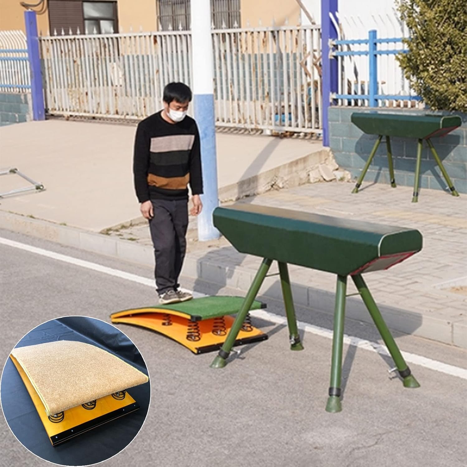 Heavy-Duty Long Jump for Athletics, 60x120cm Gymnastics Vaulting Board with 9 Springs - Ideal Exercise Equipment for School & Backward Flip Training