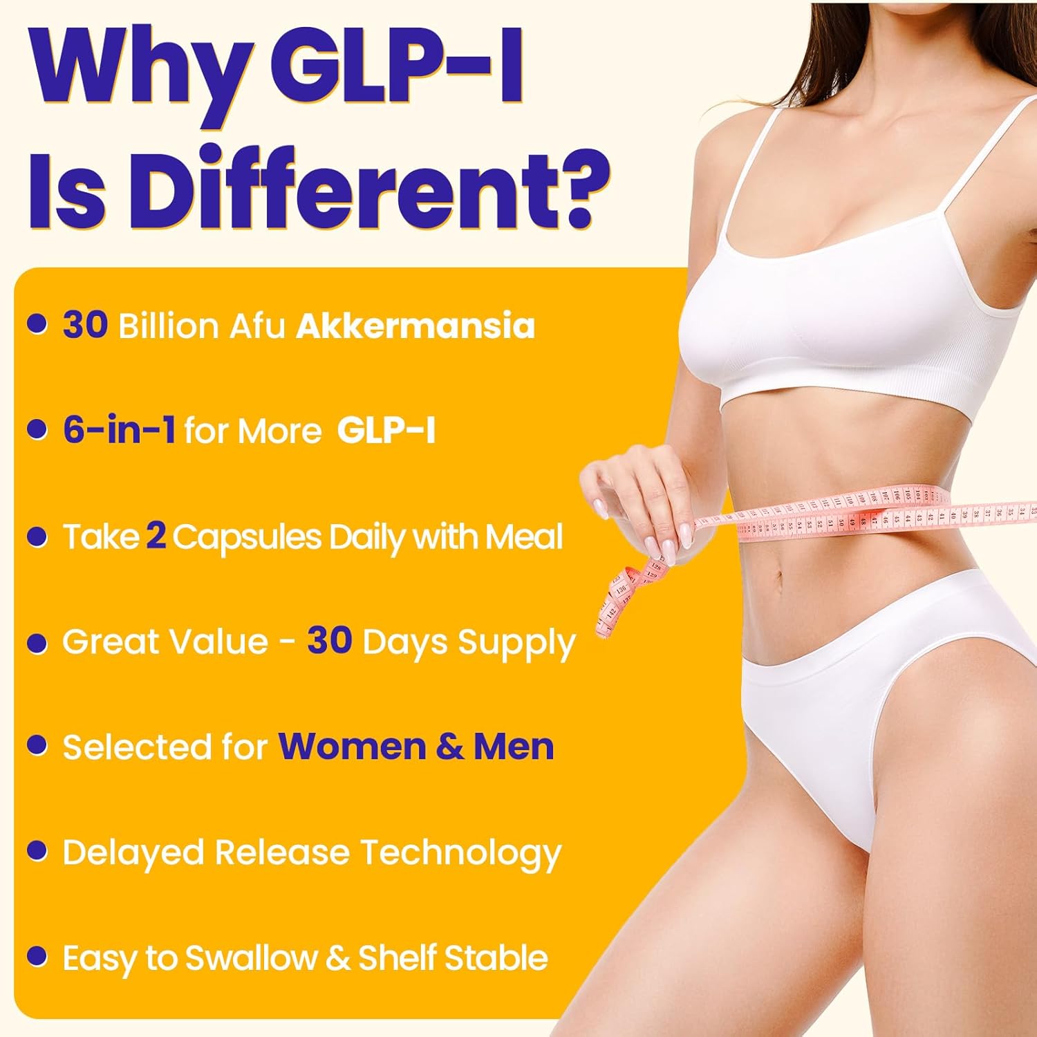 Lifeatlas GLP-I Supplement Probiotic | GLP-I with 30 Billion AFU Akkermansia Probiotic, Akkermansia Probiotics for Women and Men, Daily GLP-I Supplement, 1 Pack - 60 Count
