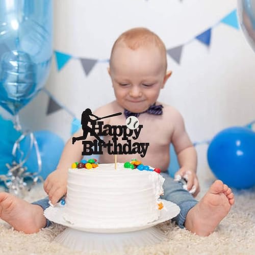 Miniatura 7 de Ercadio 1 paquete de decoración de pastel de béisbol de feliz cumpleaños con purpurina para jugador de béisbol para temática de béisbol, baby