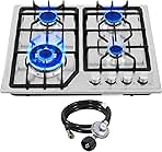 22″x20″ Built in Gas Cooktop 4 Burners Stainless Steel Stove with NG/LPG Conversion Kit Thermocouple Protection and Easy to Clean (20Wx22L)