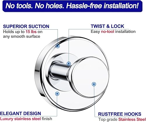 Miniatura 7 de Ganchos para colgar toallas, batas de baño o esponjas, extraíbles, ideales para duchas, ventanas, puertas de vidrio y paredes del baño, paquete de 2