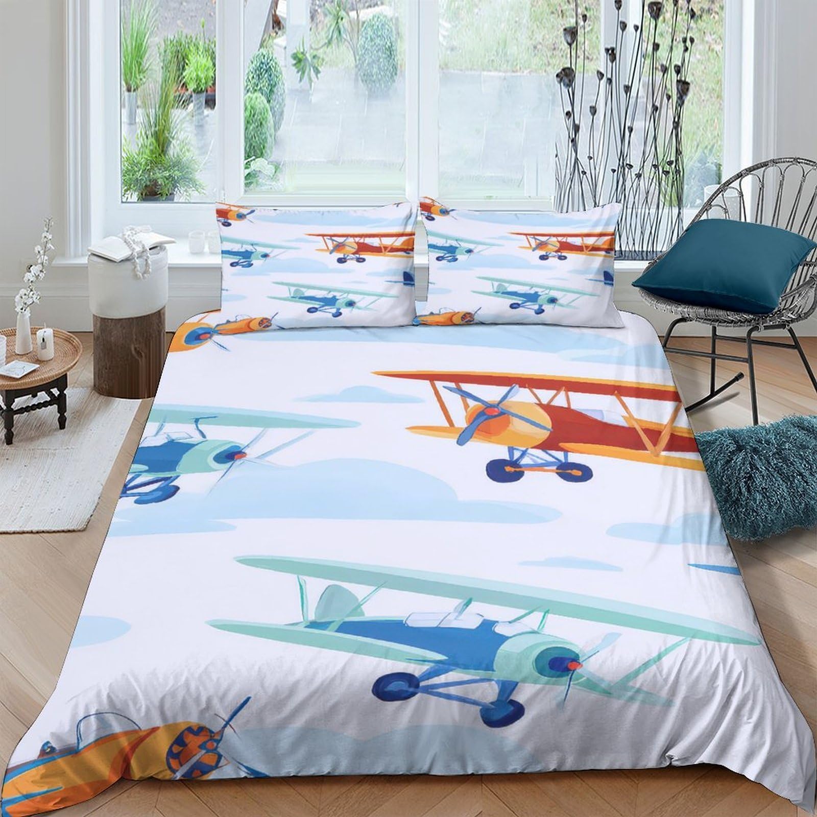 Ctjqhvkz Style-6 3D Printed Vintage Airplane Fitted Sheet Microfiber Soft Breathable Cartoon Aircraft Mattress Cover For Bedroom Guest Room Decor Single（135X200cm）