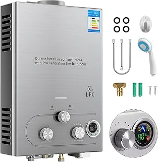 Chauffe-eau au gaz Propane gpl 6L/8L,avec Modes Hiver et Été, chauffe-eau instantané sans réservoir 16kw avec Kit de douche, brûleur de chaudière pour Camping, RV, maison ﻿ (6L)
