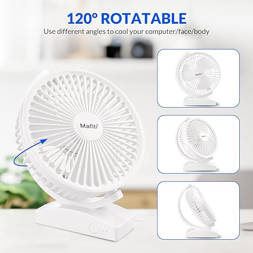Miniatura 4 de mafiti Ventilador de escritorio pequeño de 6.6 pulgadas para dormitorio, potente ventilador de mesa USB de 3000 mAh, ventilador eléctrico recargable