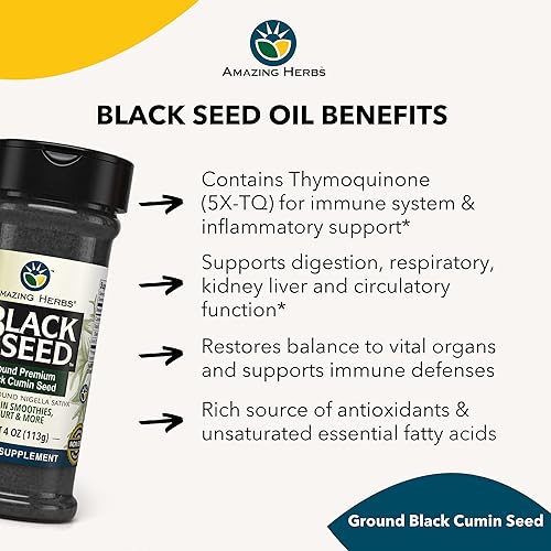 Miniatura 5 de Amazing Herbs Semillas de comino negro molido de primera calidad Nigella Sativa finamente molidas sin gluten sin OMG apoya la función cardiovascular