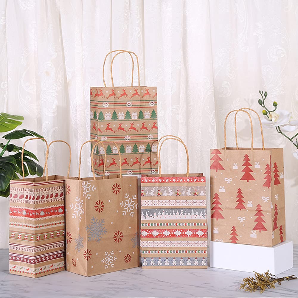 Sacchetti Regalo Natale In Carta Kraft - Confezione 12 Pezzi Con