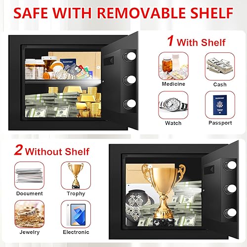 Miniatura 5 de 1.2 Caja fuerte de seguridad para el hogar, caja de seguridad antirrobo con teclado digital, llaves de repuesto y estante extraíble, caja de