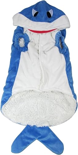 Miniatura 9 de Mogoko - Disfraz de tiburón para perro, gato o gato, para Halloween, Navidad, disfraces, disfraz de tiburón azul Adorable, con capucha y forro polar