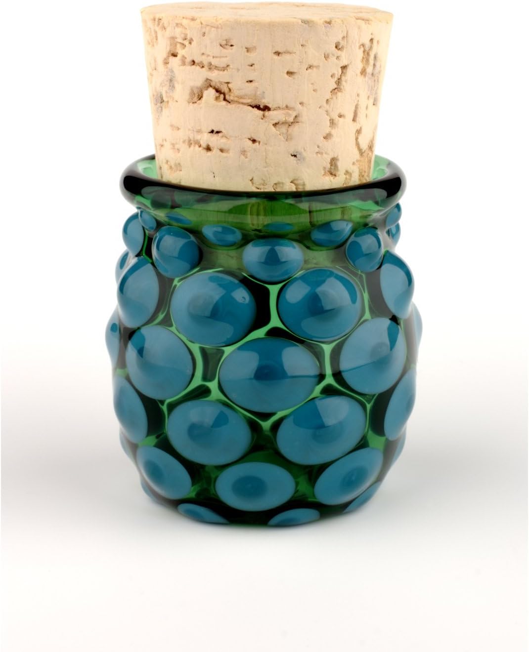 Blown Glass Small Polka Dot Jar - Aqua/Green