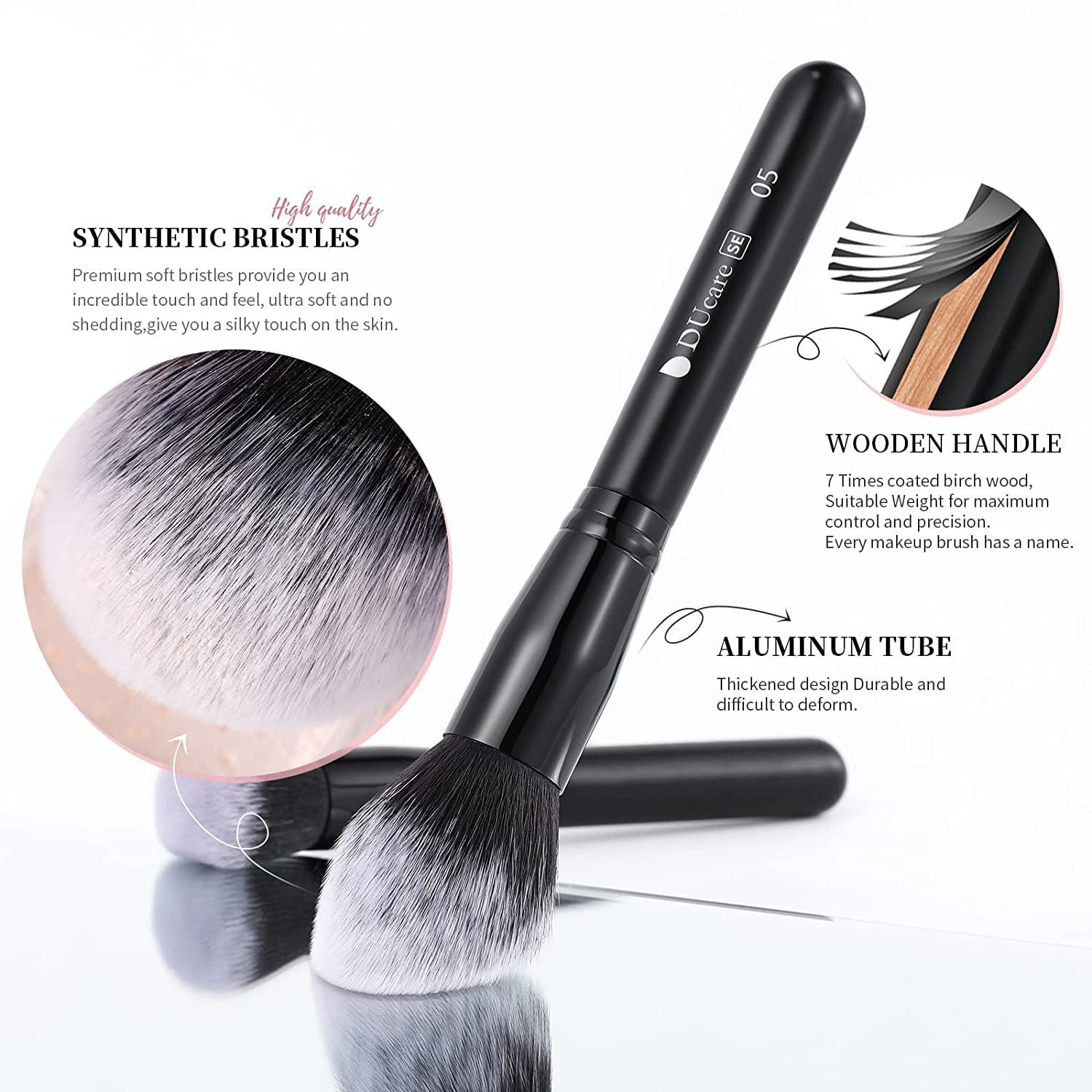DUcare Make Up Pinsel 15 Stück Professionelle Makeup Pinselsets Premium Synthetische Schminkpinsel Kosmetikpinsel Kabuki Makeup Brushes Foundation Blending Pinsel - Schwarz