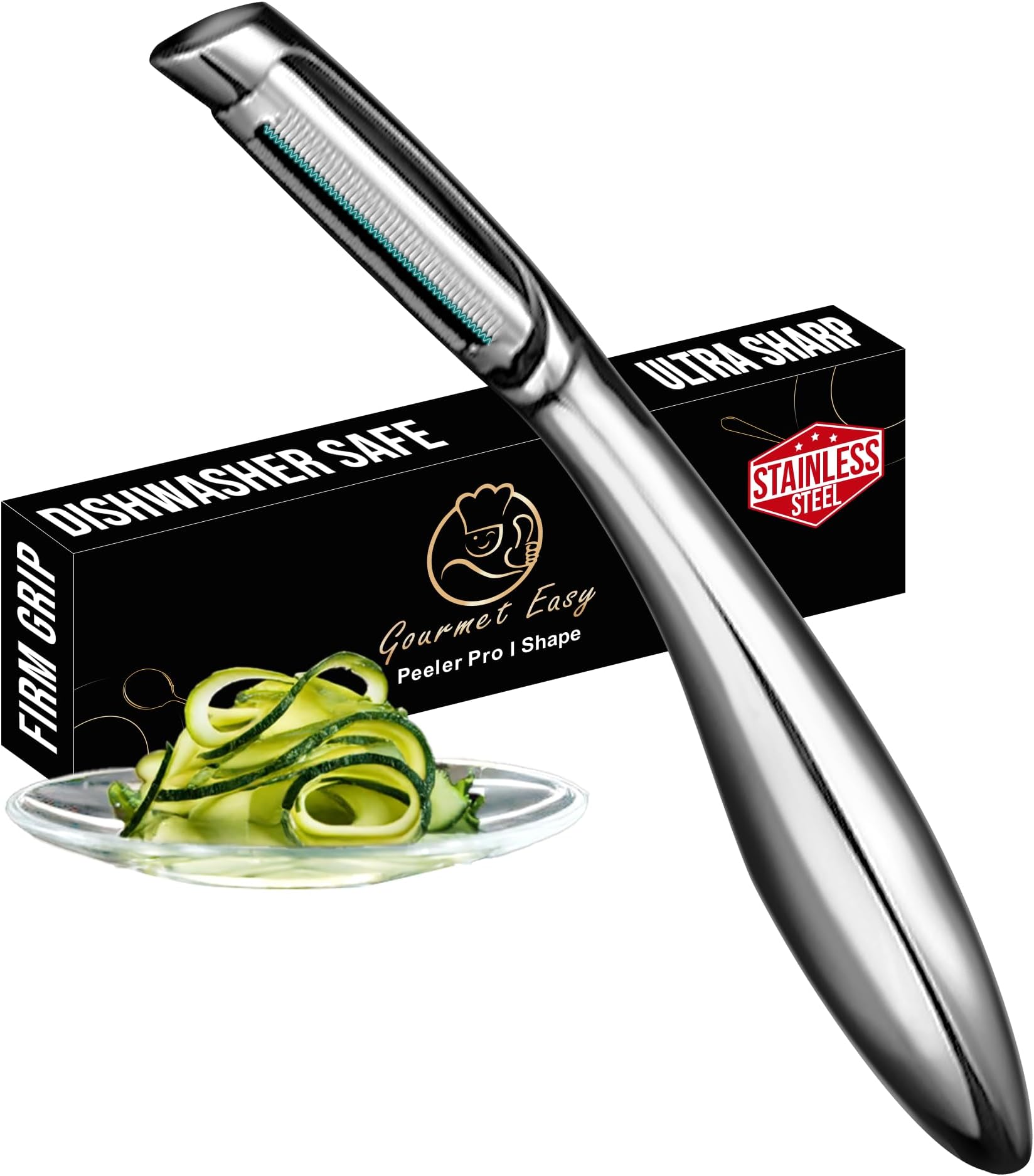 High quality stainless steel peeler for fruits and vegetables I Peeler with ultra-sharp blade for potatoes and asparagus, ergonomic non-slip handle I 5-year warranty I By Groumet Easy