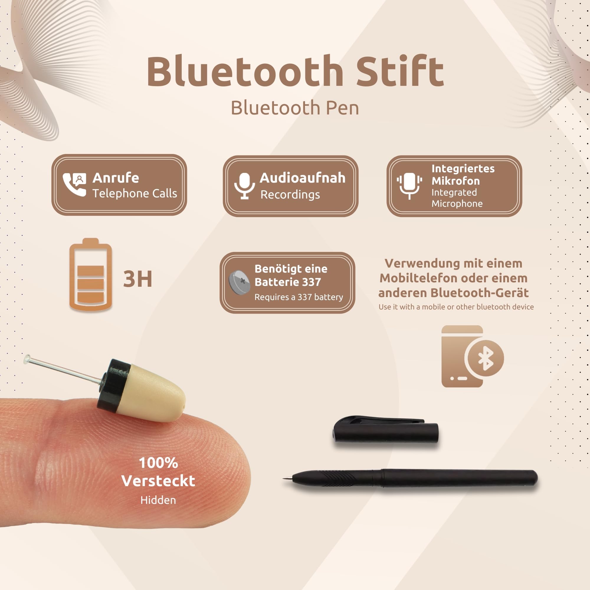 PingaOculto SpionageKopfhörer Bluetooth Prüfung Mini VIP Pro Unsichtbare Kopfhörer für Handy mit Mikrofon - Unsichtbar Ohrhörer Kabellos Headset Ear (Spy Earpiece VIP Pro Supermini Stift Bluetooth)