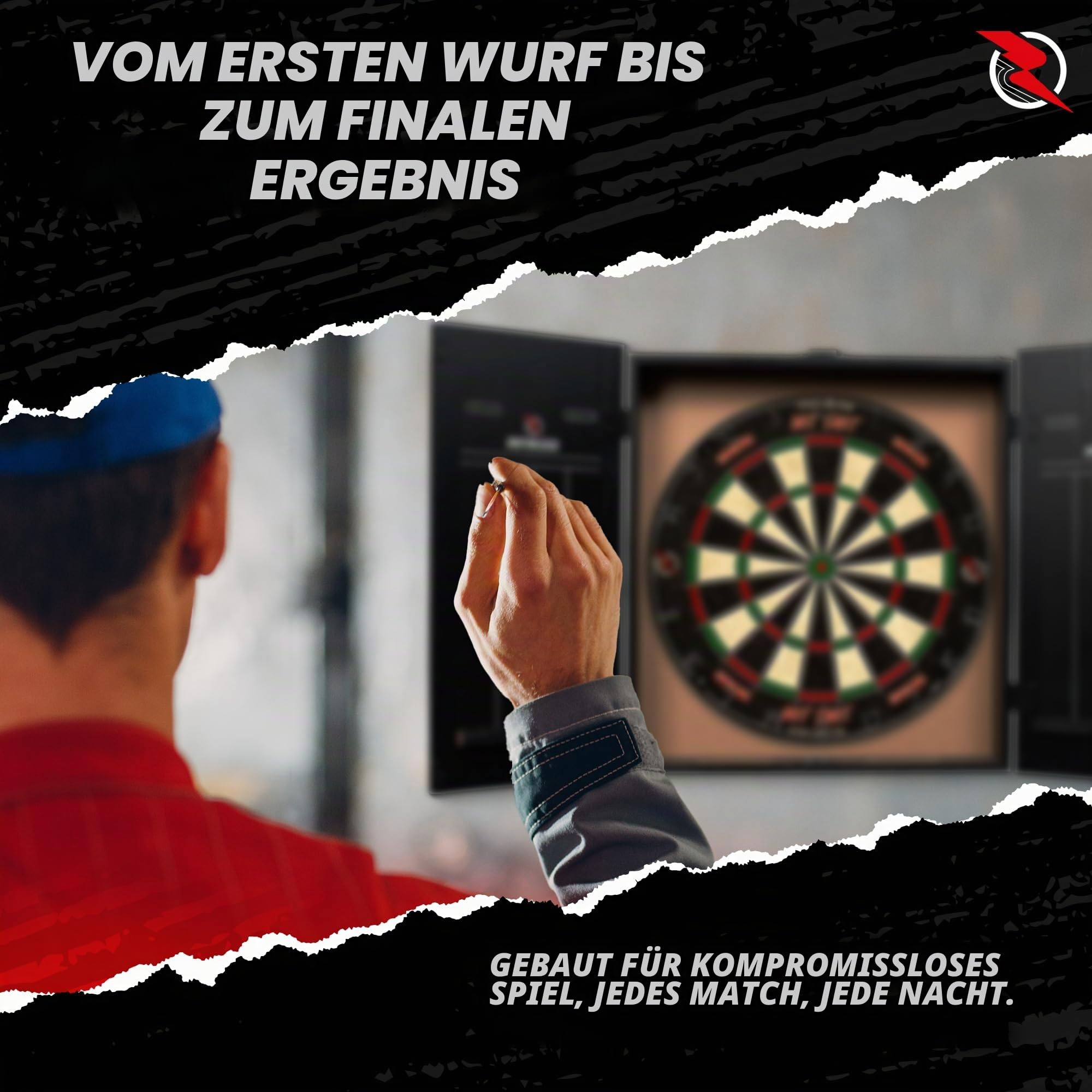 Ruthless Home Darts Center | Komplettes Home Dart Board Center inkl. Schrank, Dartscheibe und 2 Sets Dartpfeile