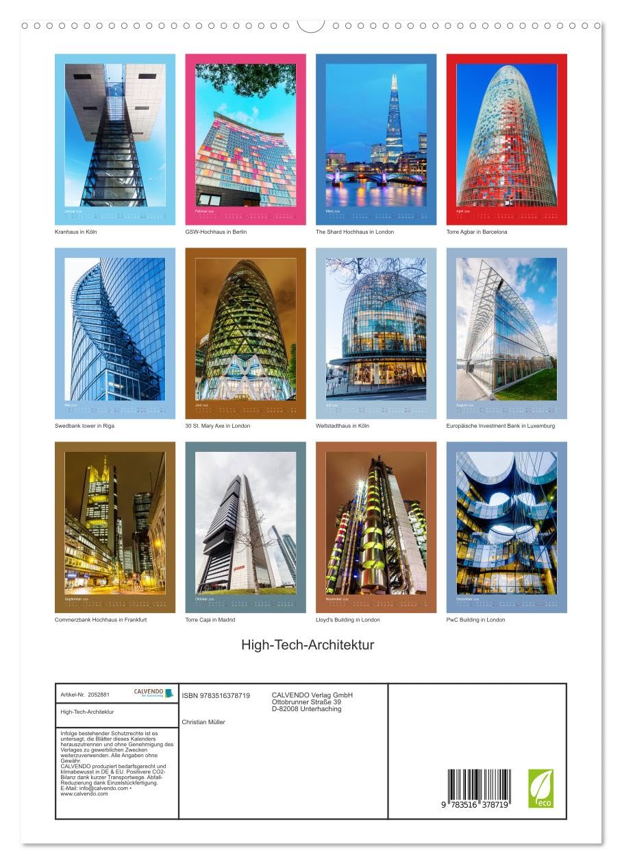 High-Tech-Architektur (hochwertiger Premium Wandkalender 2026 DIN A2 hoch), Kunstdruck in Hochglanz: Bildersammlung von Beispielen der High-Tech-Architektur (CALVENDO Orte)