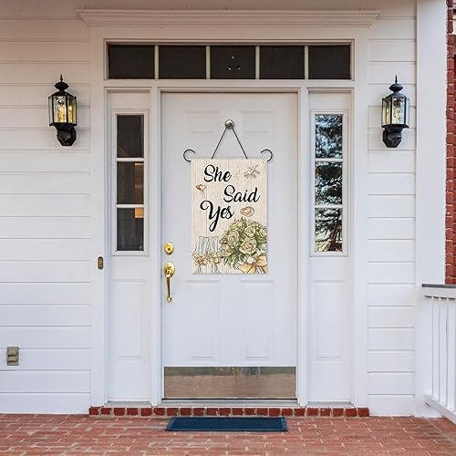 Miniatura 6 de INNORU Bandera de jardín con texto en inglés "She Said Yes", letrero de jardín para fiesta de boda, novia para ser, fiesta de despedida de soltera,