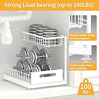 Vista 4 de Under Sink Organizer Storage 2-Tier Premium Metal Pull-Out Kitchen Cabinet Organizer with Sliding Drawer, Height Adjustable, Heavy Duty for Kitchen