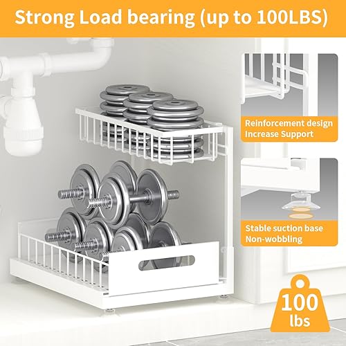 Miniatura 4 de Under Sink Organizer Storage 2-Tier Premium Metal Pull-Out Kitchen Cabinet Organizer with Sliding Drawer, Height Adjustable, Heavy Duty for Kitchen