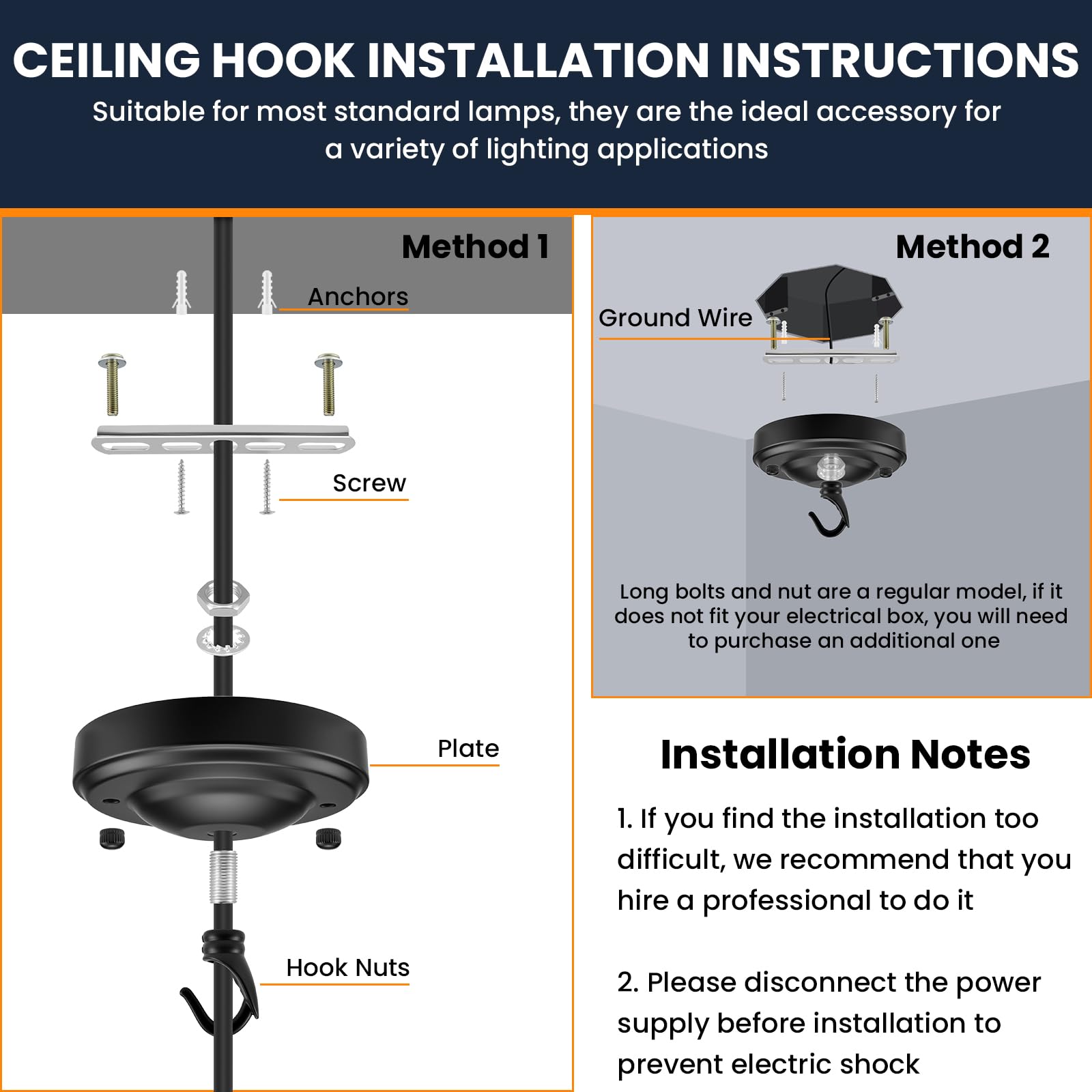 6 Feet Industrial Black Light Fixture Chain Kit with Ceiling Hook — Amazon image 4