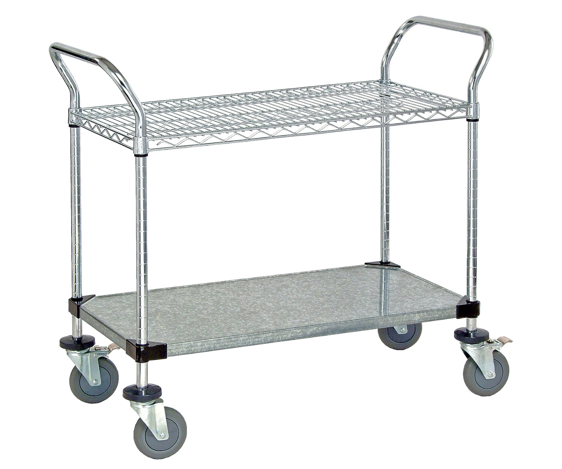 2-Tier Wire Utility Cart by QUANTUM STORAGE SYSTEMS – 48"W x 24"D x 37-1/2"H, Carbon Steel, Chrome, Model WRC-2448-2CG